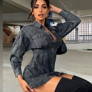 Fashion Nova Overcast Denim Mini Dress - Faded Acid Wash Black
